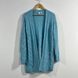 Gap Coastal Beachy Wool Open Front Pointelle Knit Cardigan Sweater Womens Large
